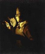 Georges de La Tour Boy Blowing at Lamp painting